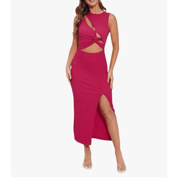 Women Sexy Sleeveless Bodycon Red Dress Cut Out Twist Front Pencil Bodycon Sz XL - Picture 4 of 7